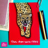 leopard print on red background with the text show them you are fierce at bottom
