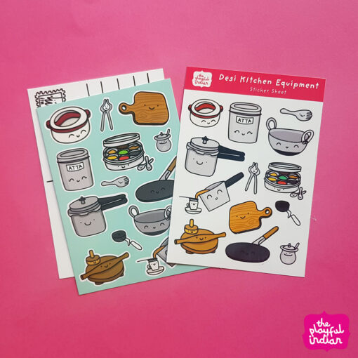 Desi Kitchen Equipment Postcard and stickers