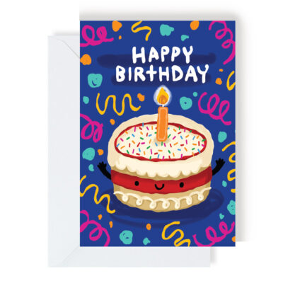 Happy Birthday Cake (Blue) Greeting Card