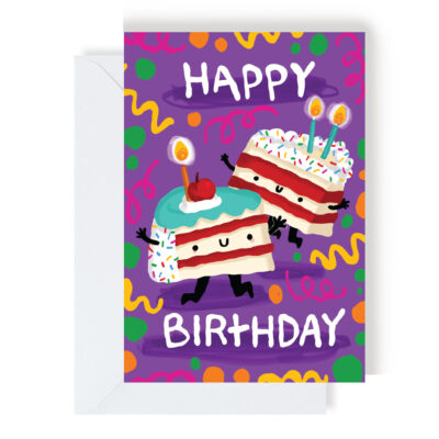 Happy Birthday Cake (Purple) Greeting Card