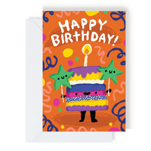 Happy Birthday Cake (Orange) Greeting Card