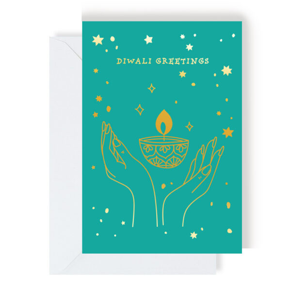 Teal & Gold Diwali Greetings Card